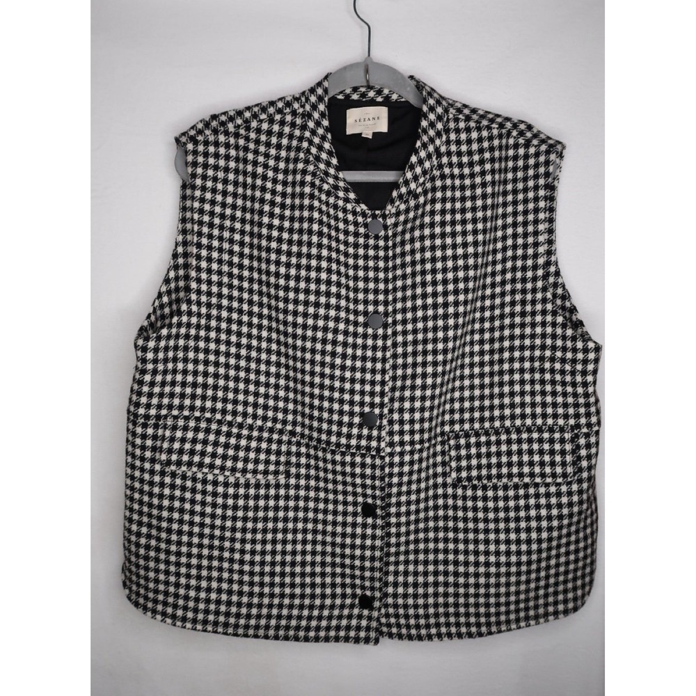 Sézane Houndstooth Wool Blend Snap Front Vest Jacket  Womens Sz US 14 46 EU EUC - Picture 3 of 12